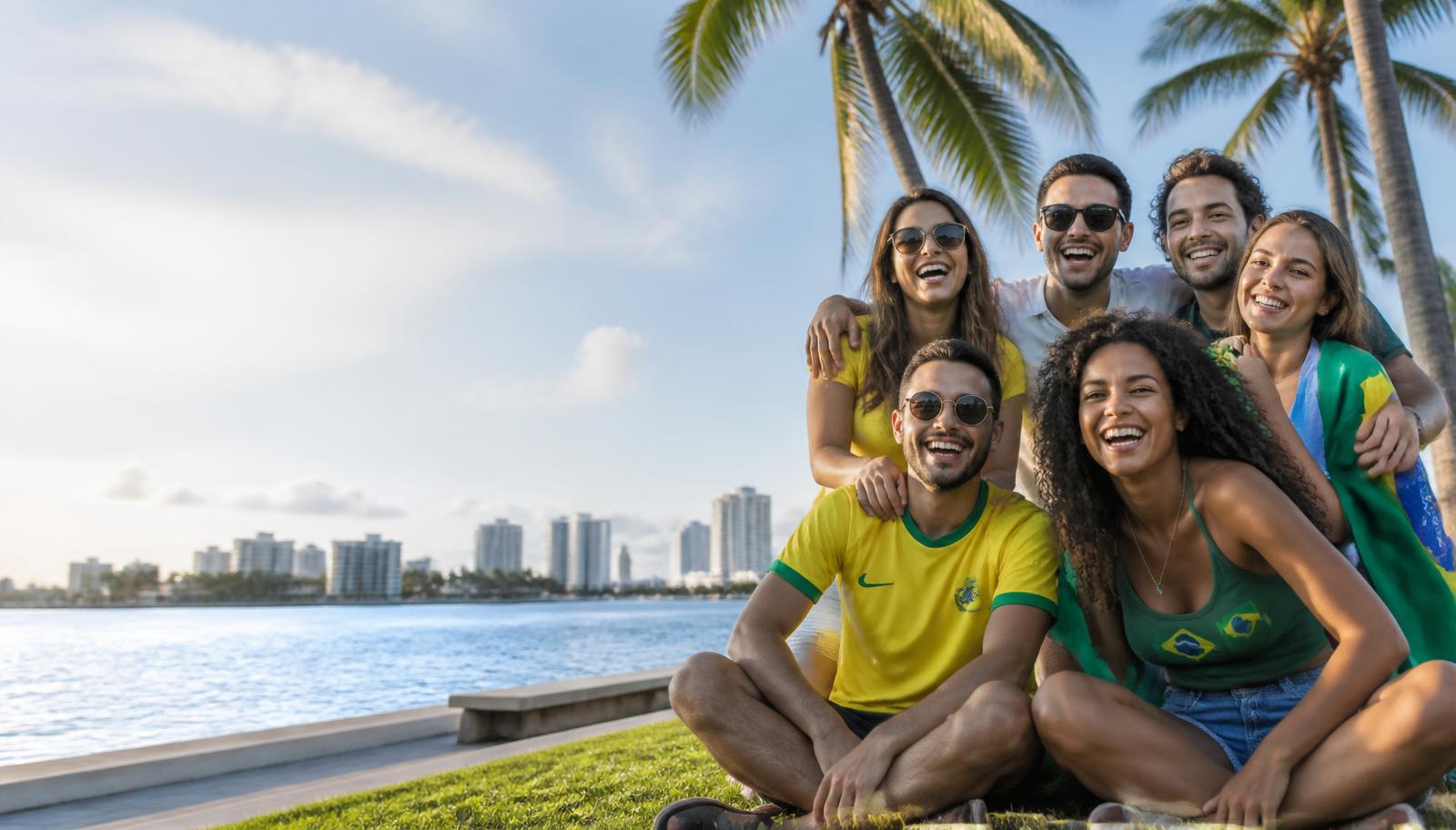 Brasileiros reunidos ao ar livre no Sul da Flórida
